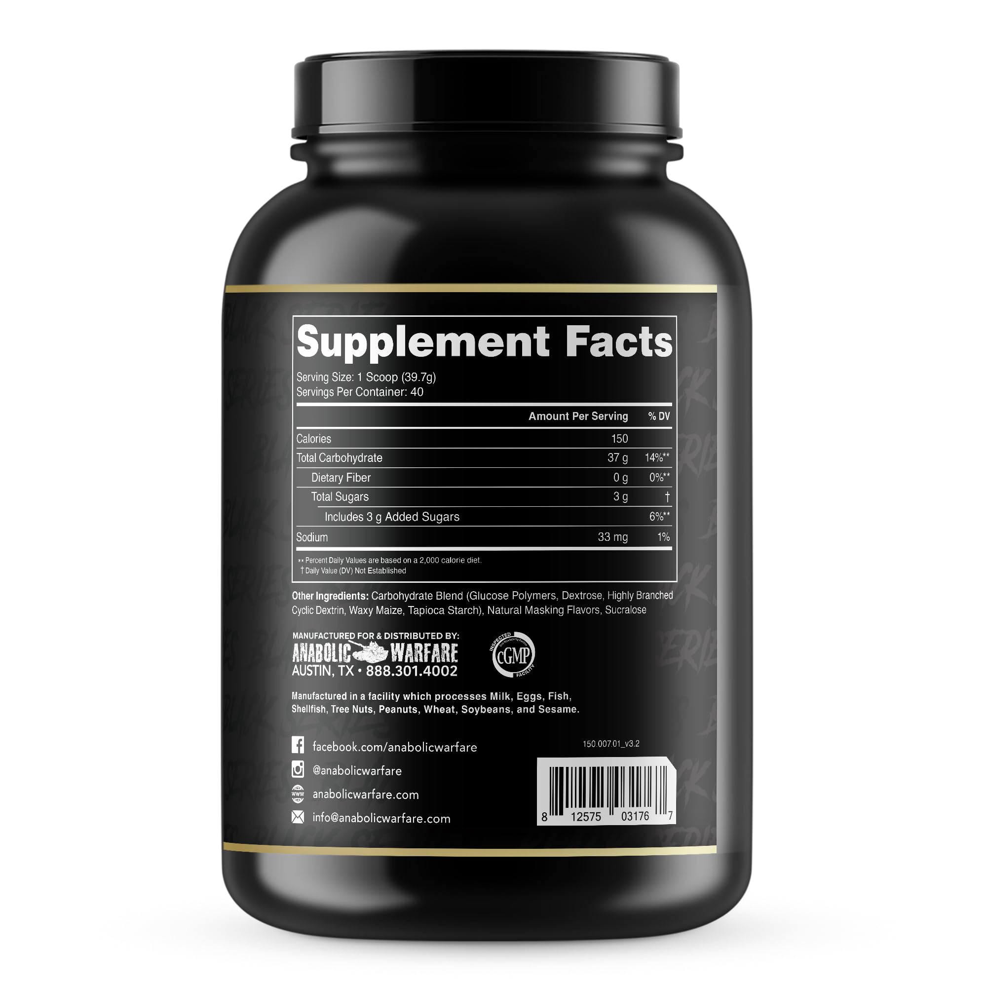 Anabolic Warfare Glyco Surge label closeup highlights natural ingredients and performance benefits.