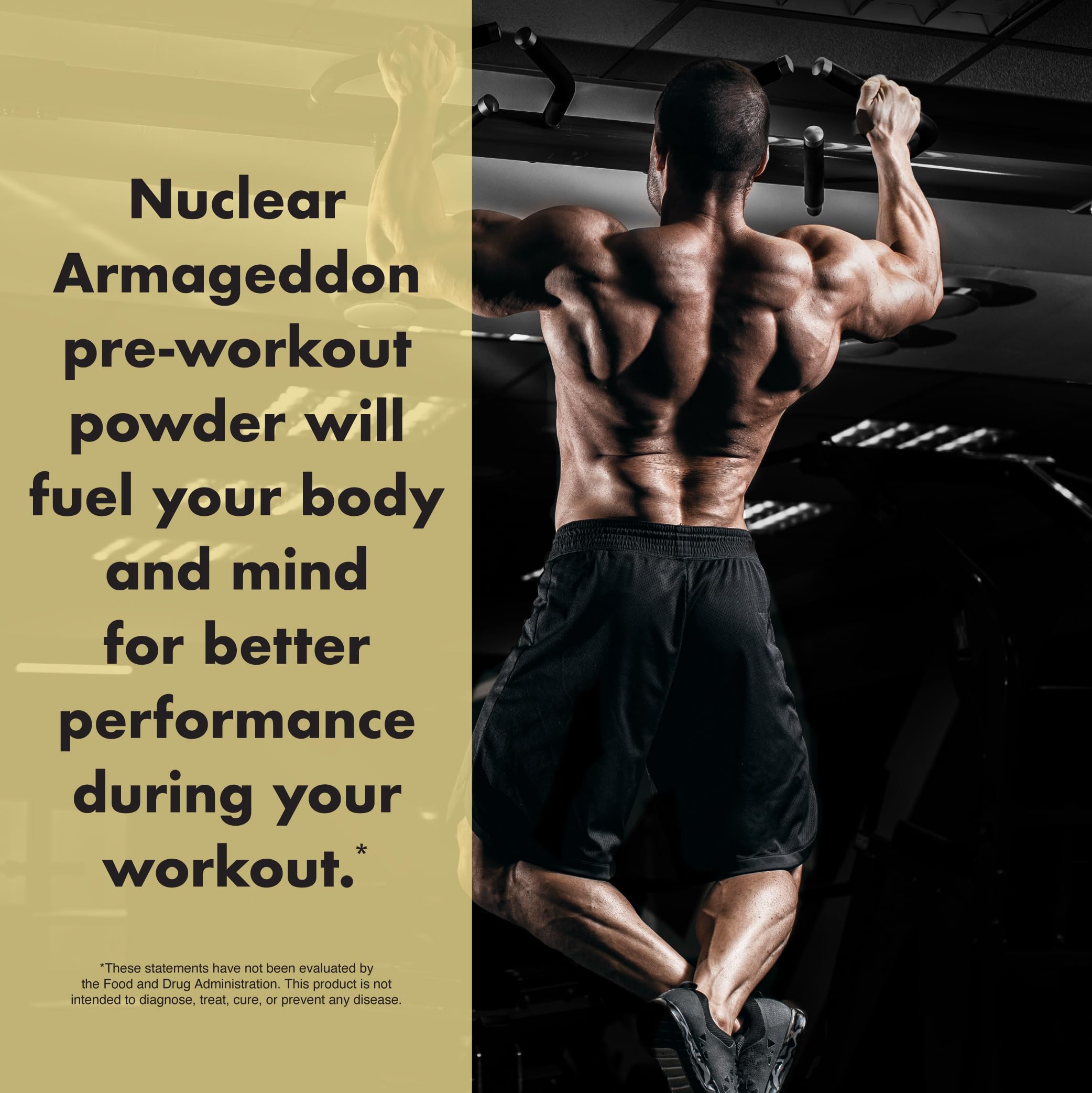 Athlete mid-lift with Nuclear Armageddon in view for a training-focused scene.