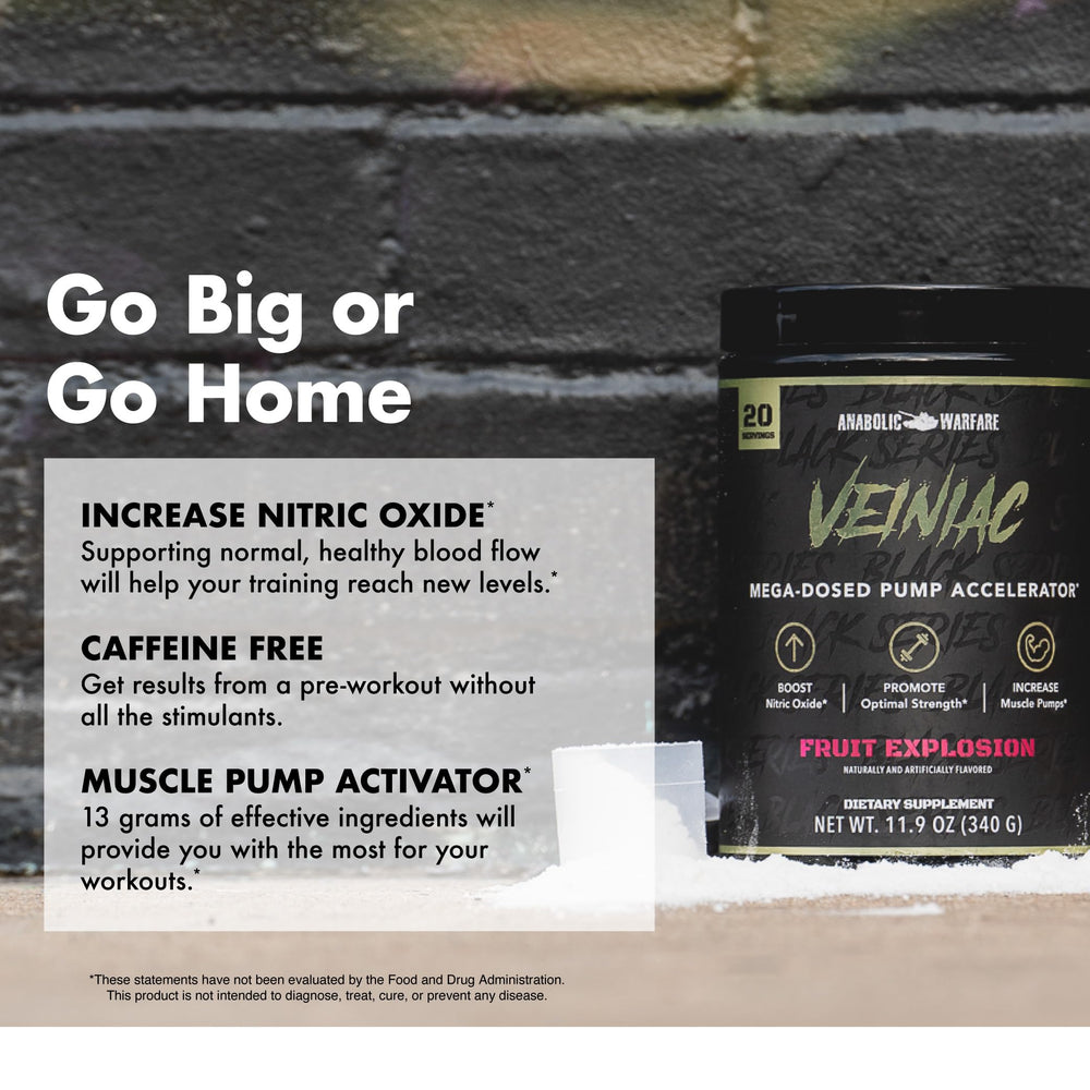 Anabolic Warfare Veiniac gym bag-ready packaging for on-the-go pre-workouts.