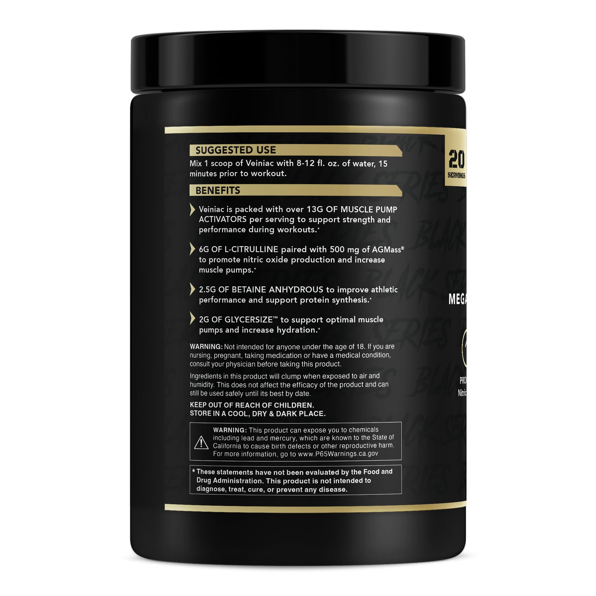 Veiniac powder scoop shows measured serving for consistent pre-workout performance.