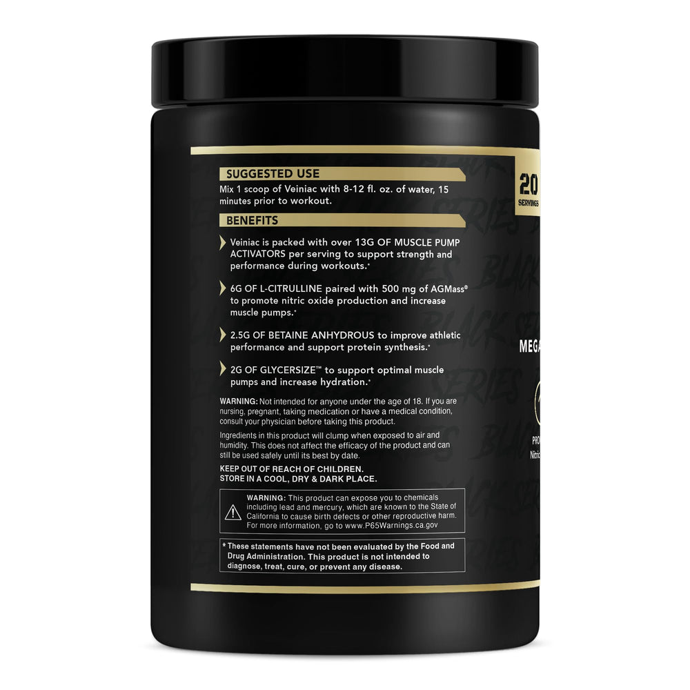Veiniac powder scoop shows measured serving for consistent pre-workout performance.