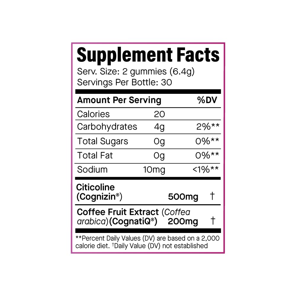Serving suggestion: two gummies with a glass of water