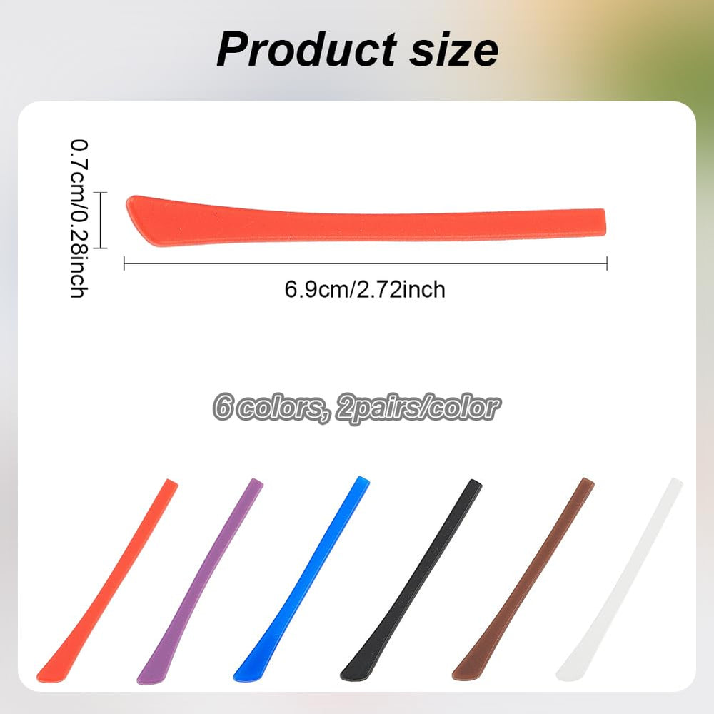 Six color options of eyeglass end tips