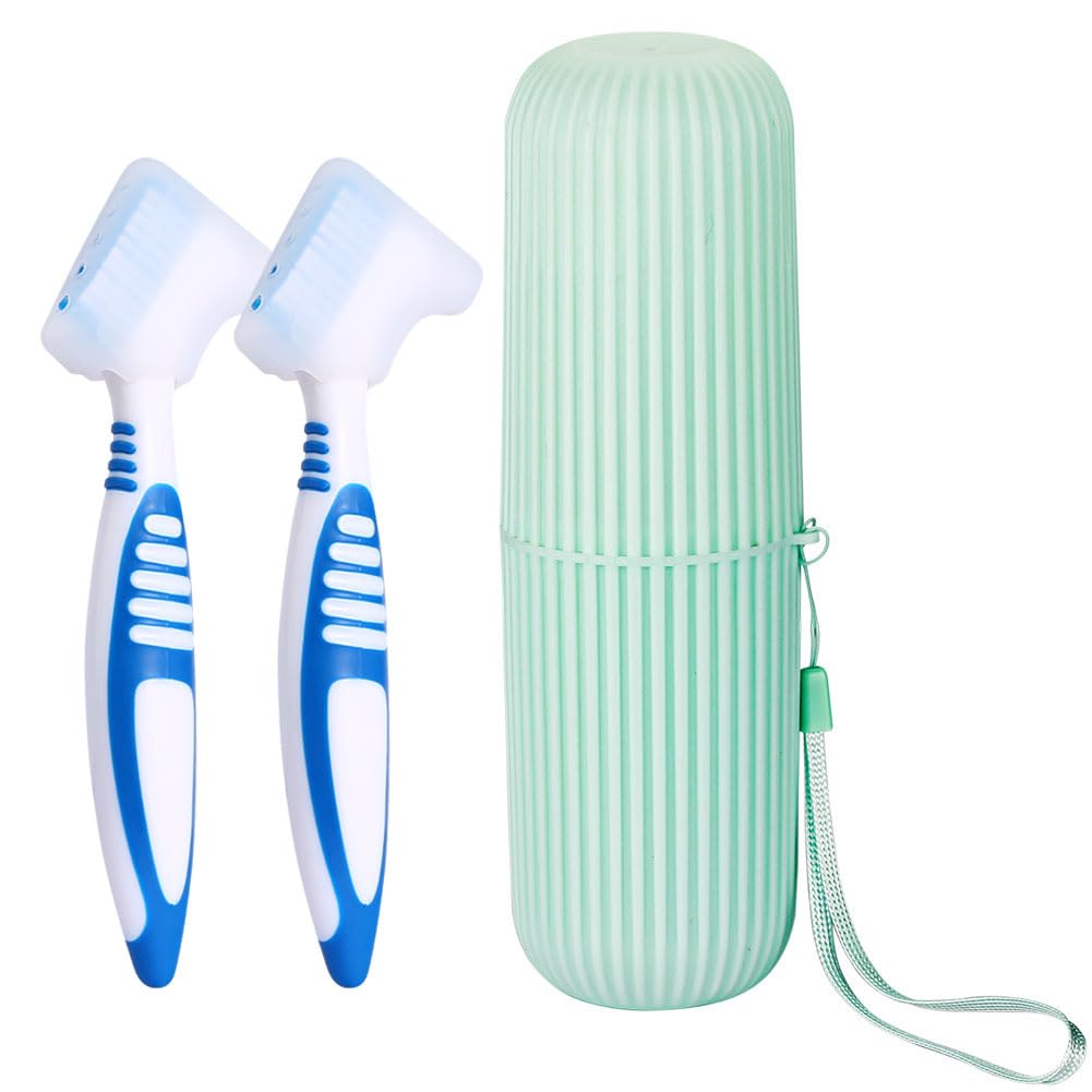 Anbbas 2-piece denture brush with double bristle heads and protective cover