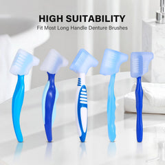 Travel-friendly denture brush cover shown with compact travel items