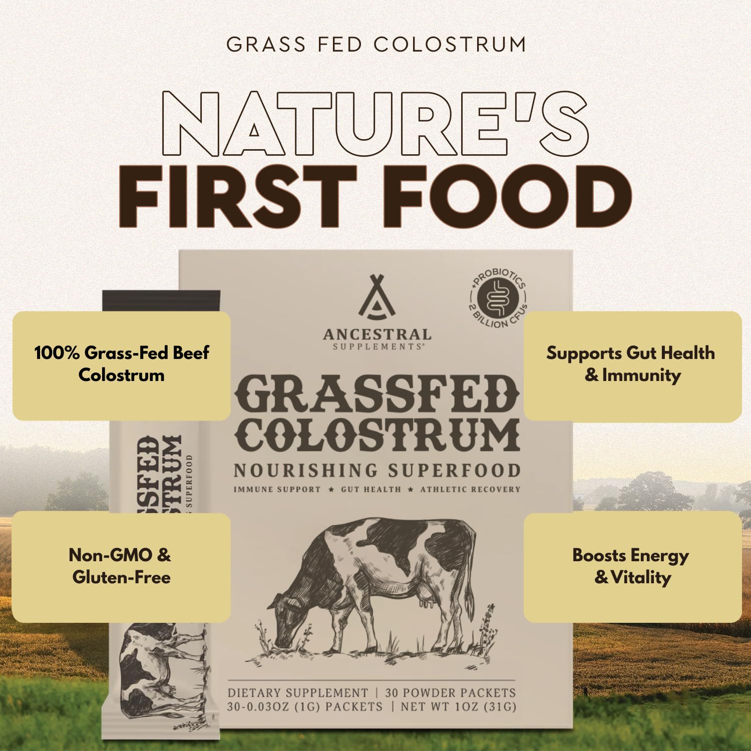 Colostrum powder ingredients and supplement facts panel