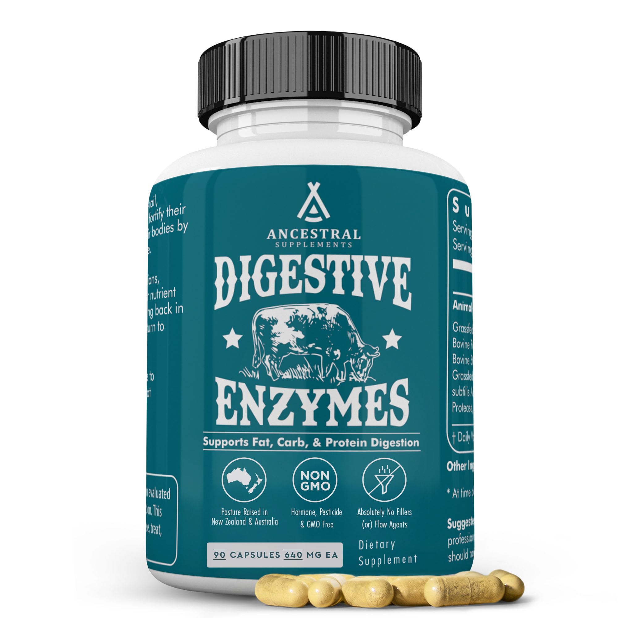 Bottle of Ancestral Digestive Enzymes with Probiotics and Grass-Fed Organs, 90 capsules