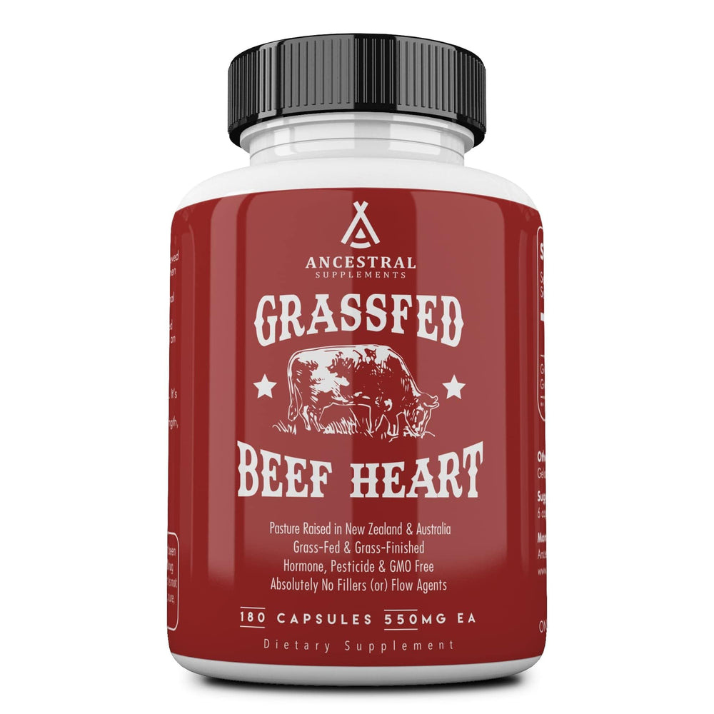 Bottle of Ancestral Supplements Grass-Fed Beef Heart, 180 capsules