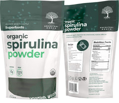 Ancestral Roots Organic Spirulina Powder 5 oz back panel with nutrition facts