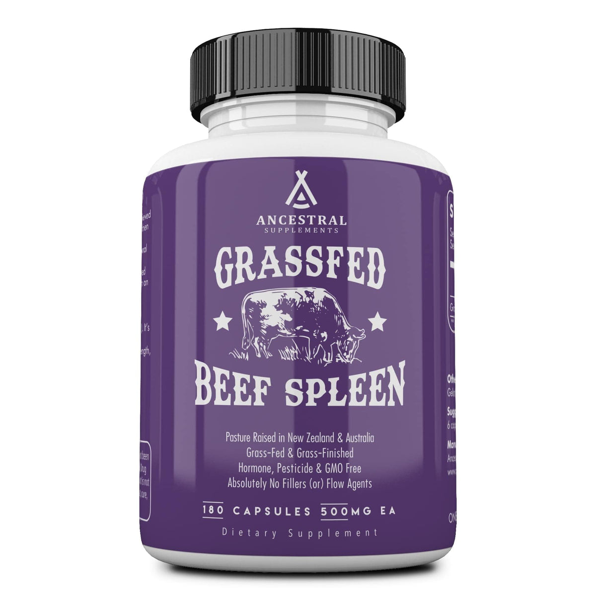 Ancestral Supplements beef spleen 3000mg, 180 capsules, grass-fed