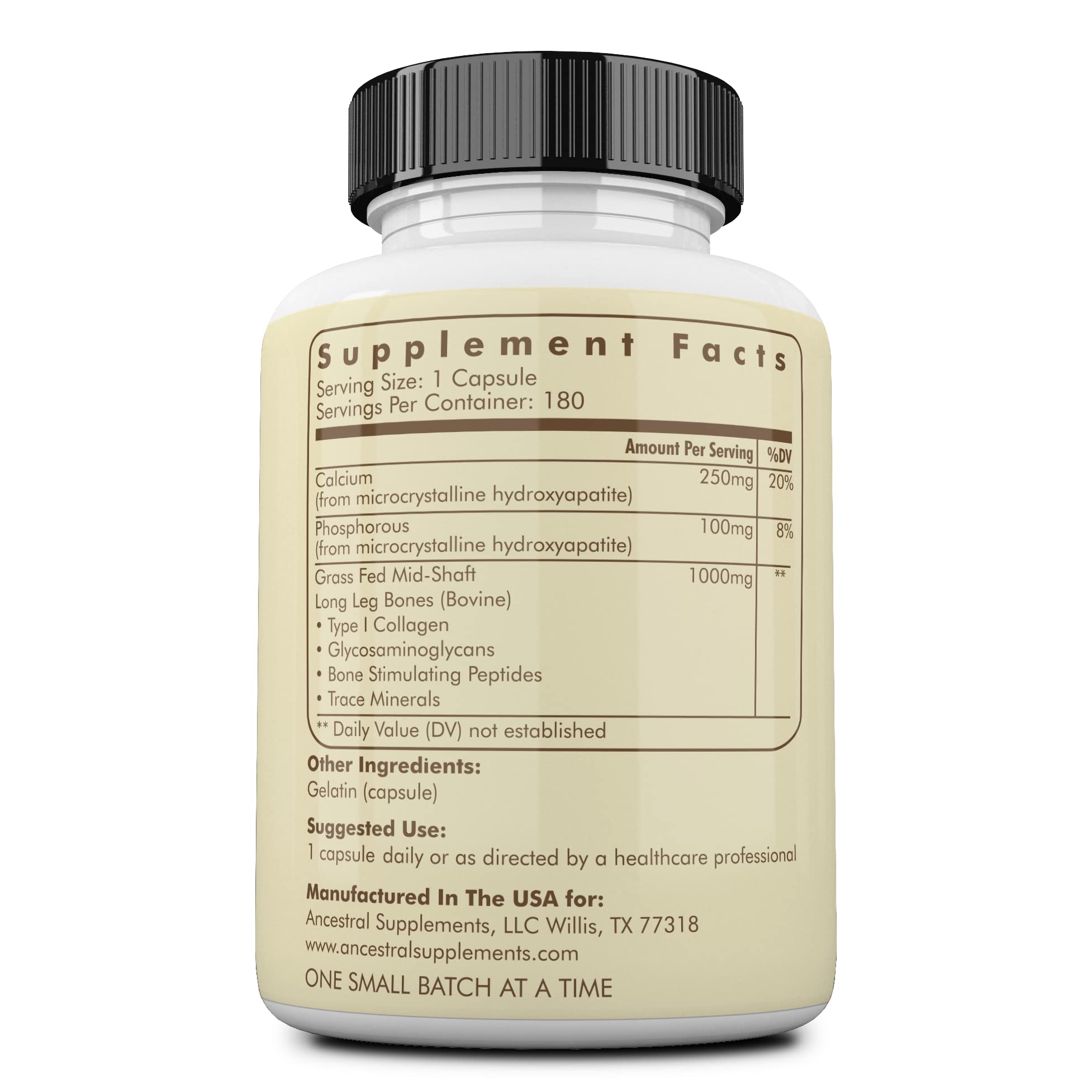 Close-up of bone meal capsules for bone, oral, and joint health