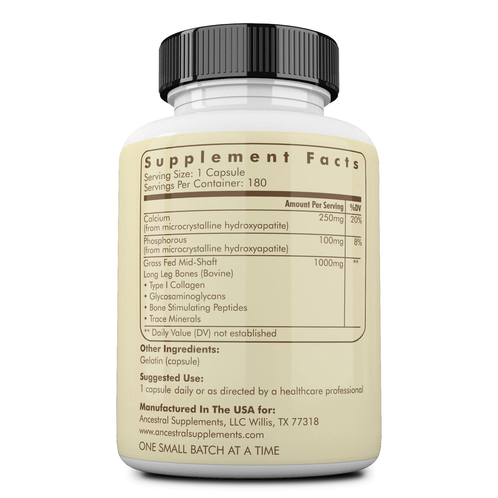 Close-up of bone meal capsules for bone, oral, and joint health