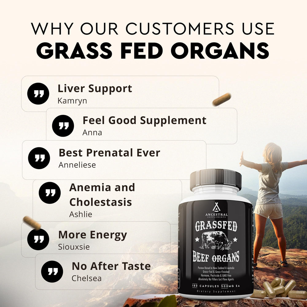 Ancestral Supplements Grass-Fed Beef Organ bottle with 180 capsules