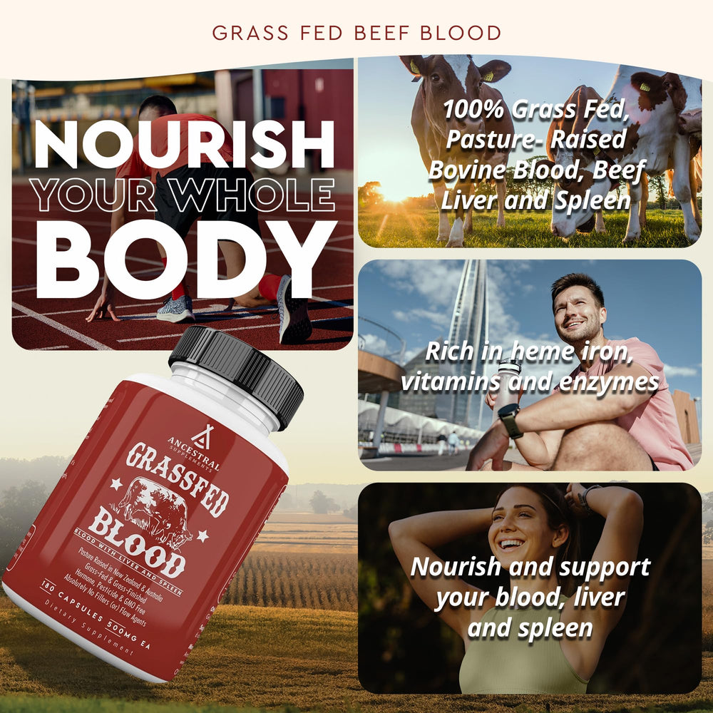 Close-up of product label highlighting blood, liver, and spleen nutrients