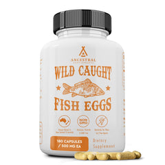 Bottle label of Ancestral Supplements Wild Caught Fish Eggs 2400mg