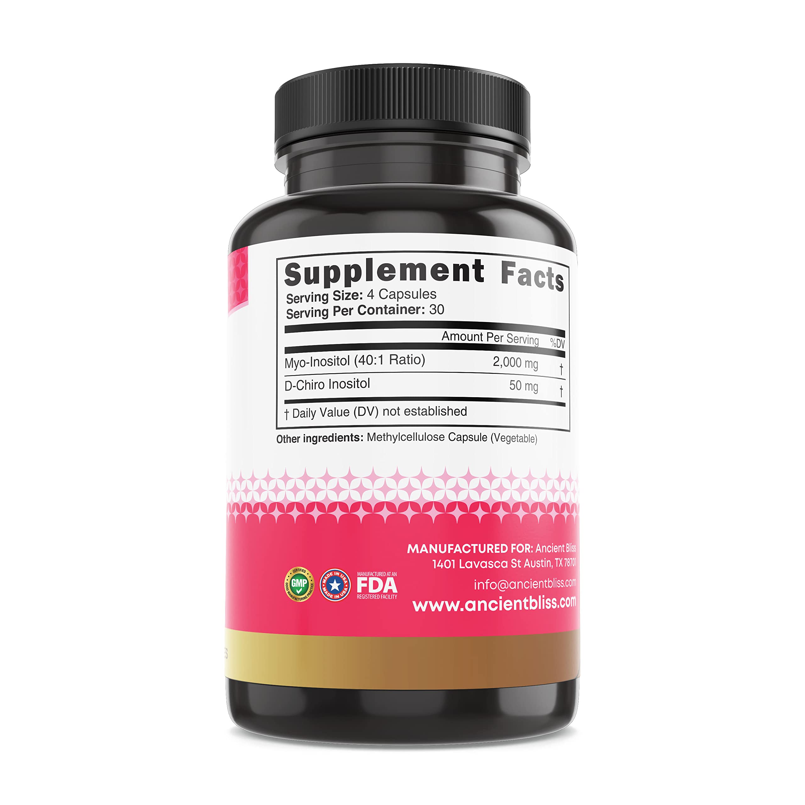 Ancient Bliss supplement label and nutrition facts for transparency