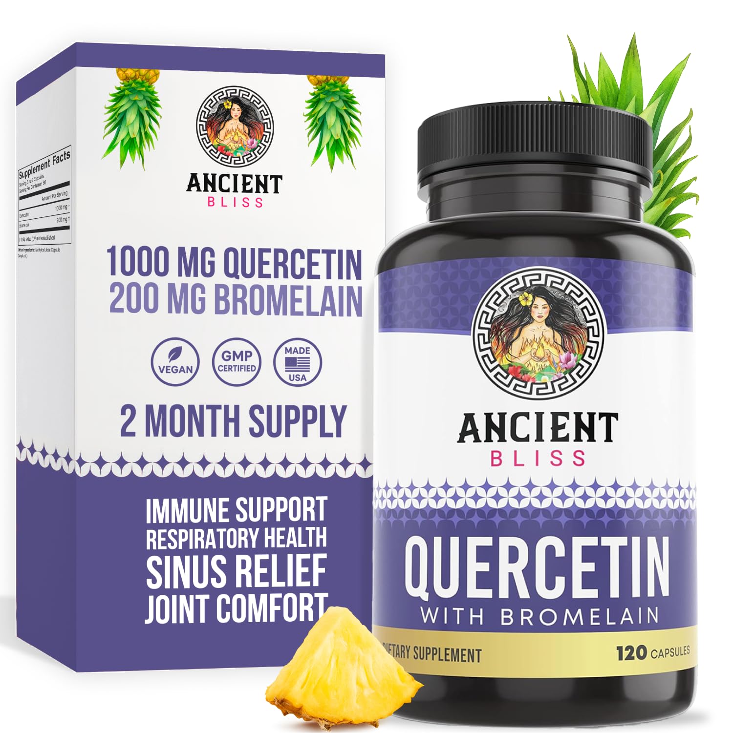 Ancient Bliss Quercetin with Bromelain bottle front view