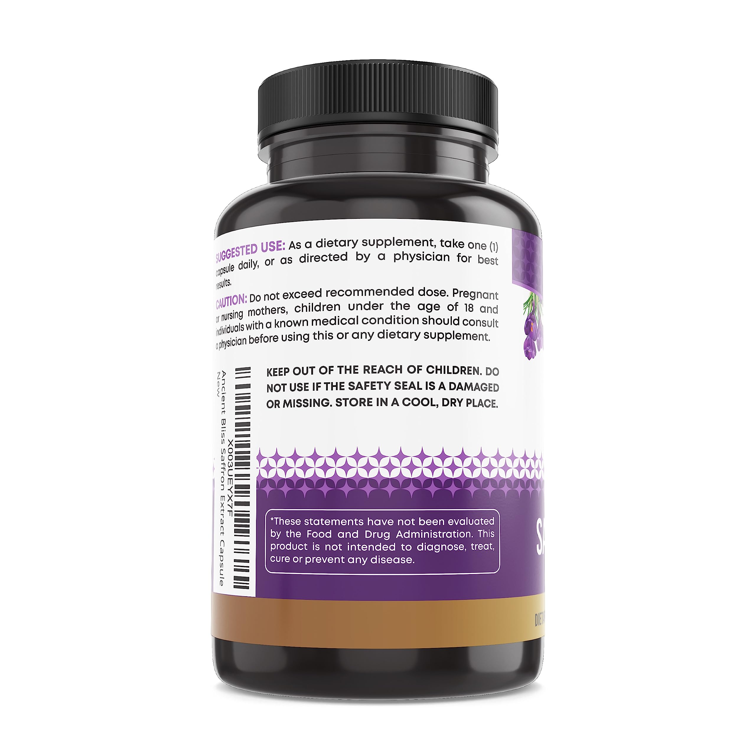 Ancient Bliss saffron extract close-up emphasizing pure saffron capsule benefits.