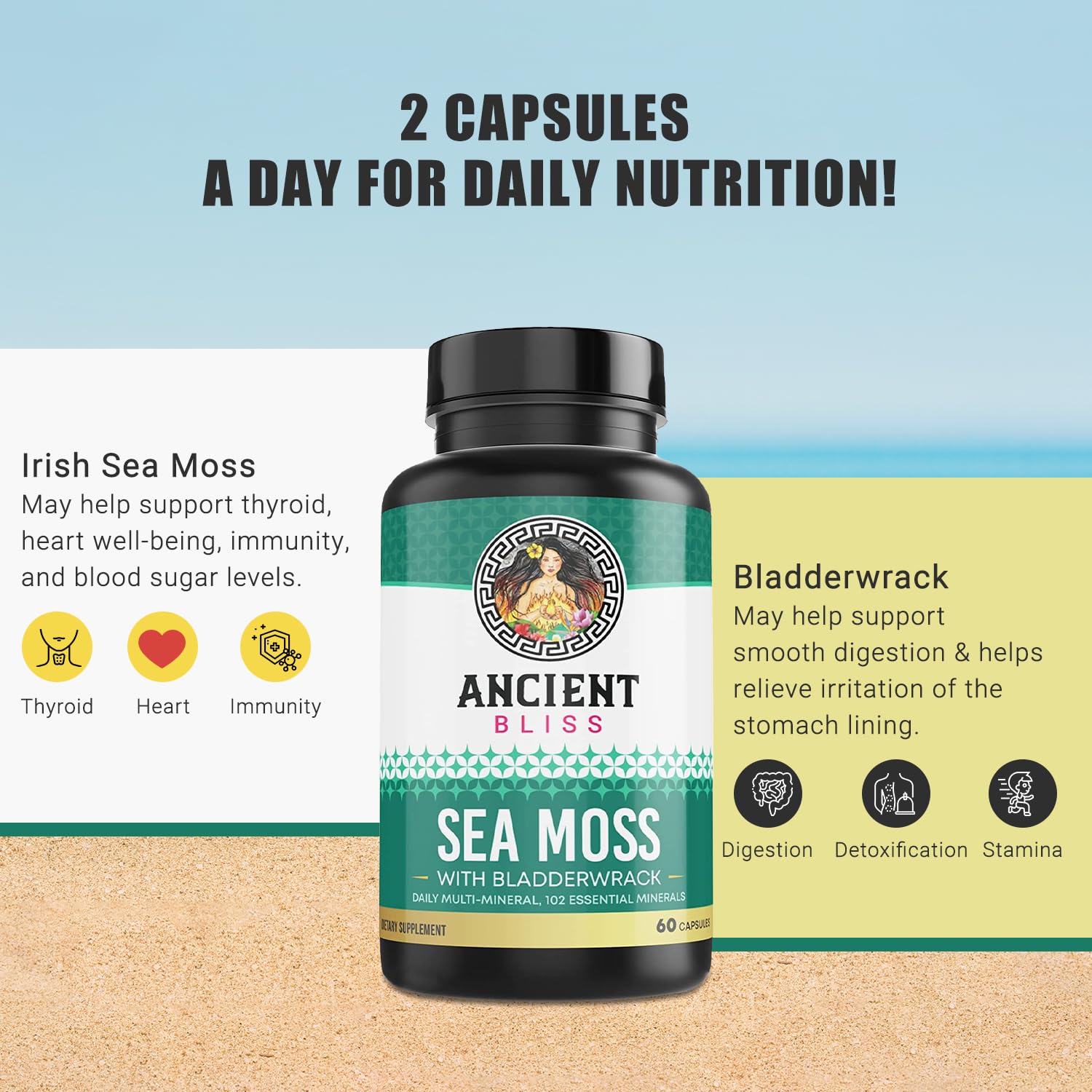 Arrangement of sea moss and bladderwrack for supplement