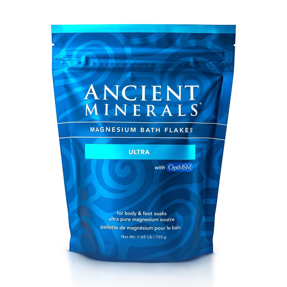 Ancient Minerals Magnesium Bath Flakes Ultra with OptiMSM product front view