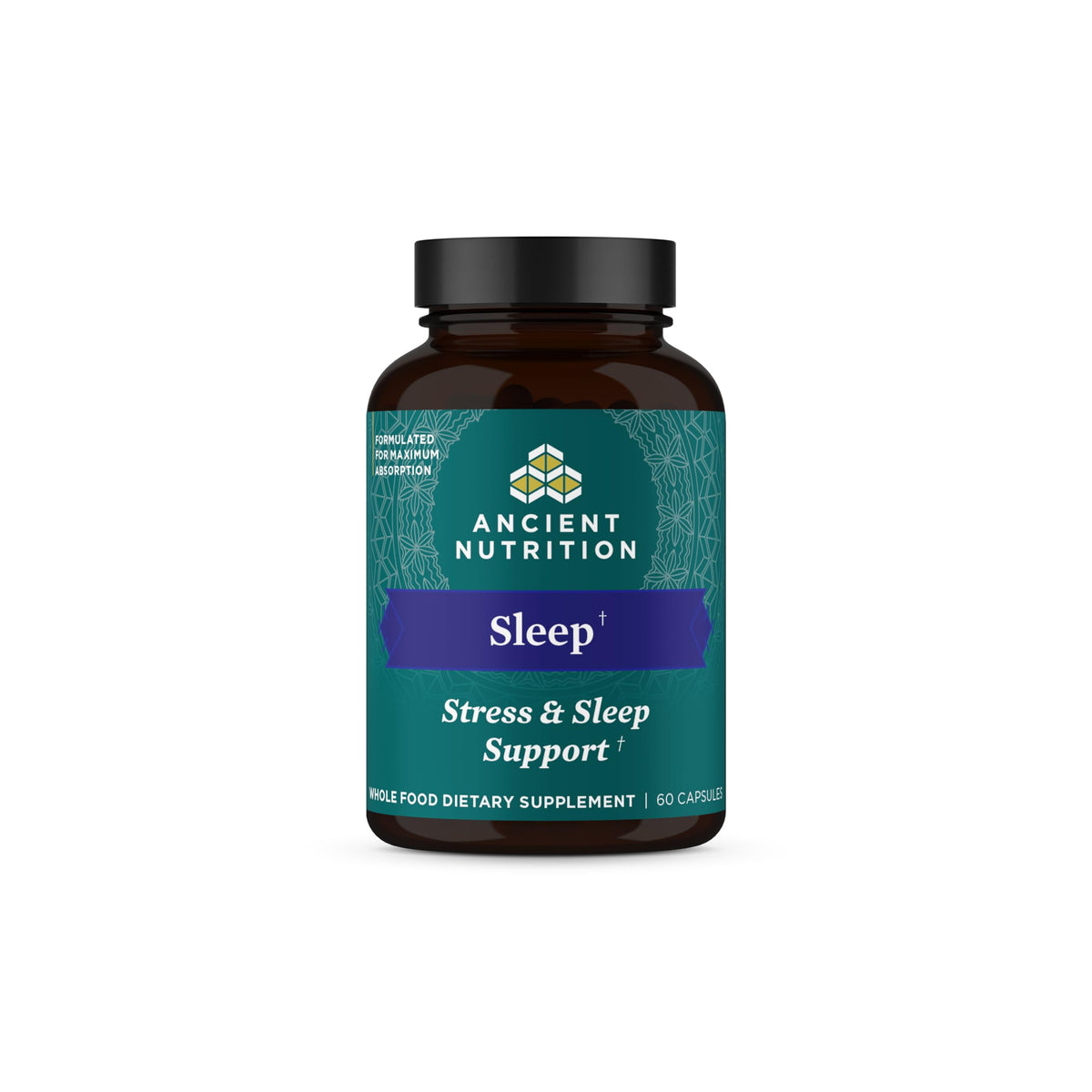 Bottle of Ancient Nutrition Ashwagandha Sleep Support with 60 capsules