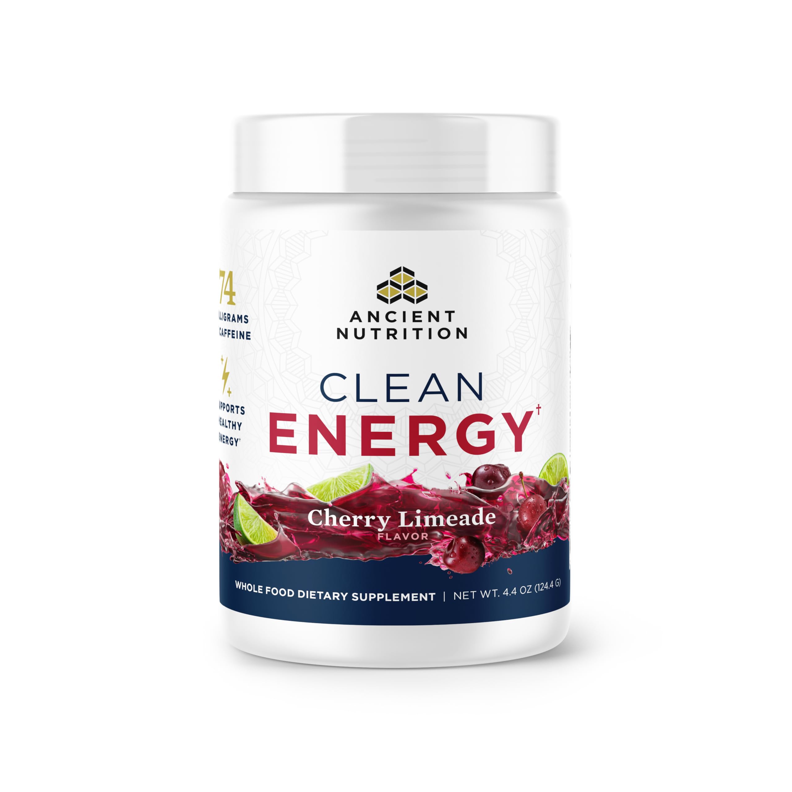 Front packaging of Ancient Nutrition Clean Energy Powder Cherry Limeade