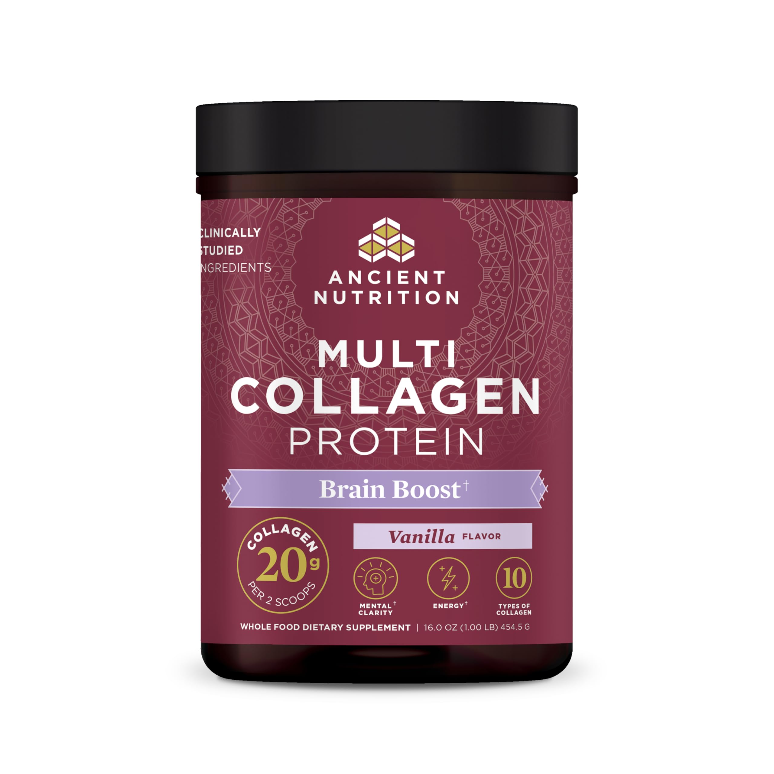 Ancient Nutrition Collagen Powder Brain Boost tub with 45 servings