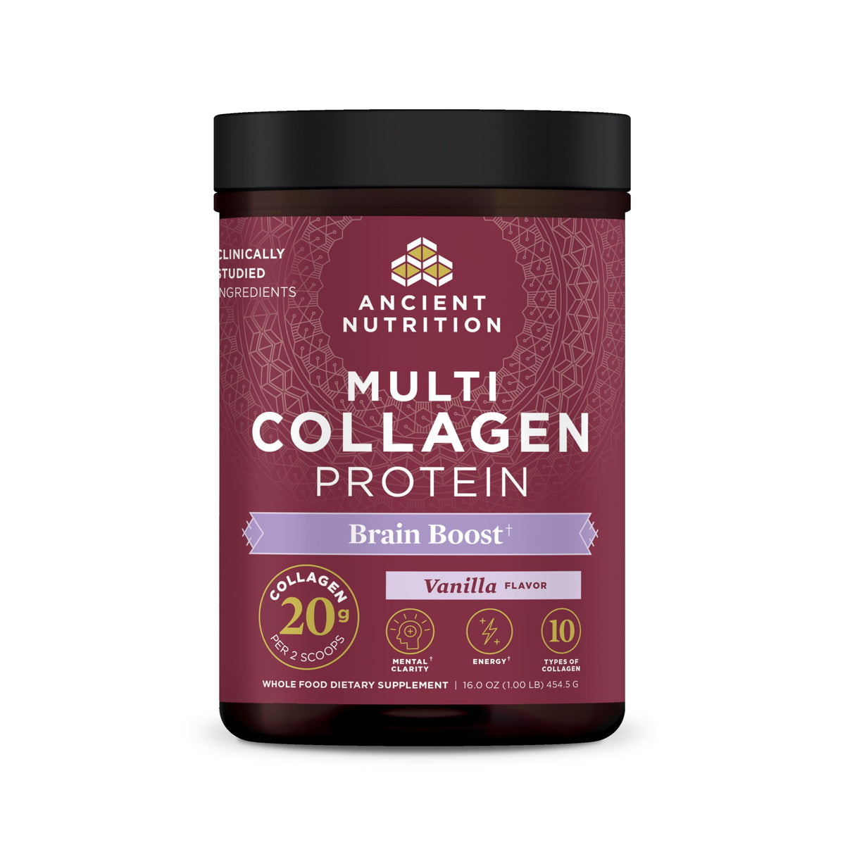 Ancient Nutrition Collagen Powder Brain Boost tub with 45 servings