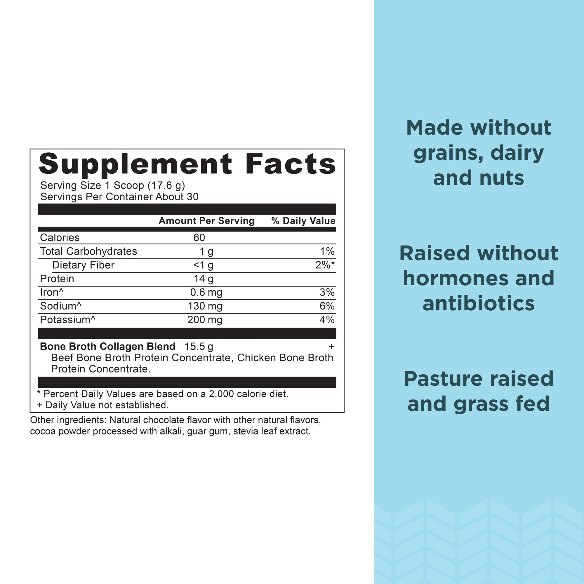 Ancient Nutrition Collagen Powder Chocolate 528g back label