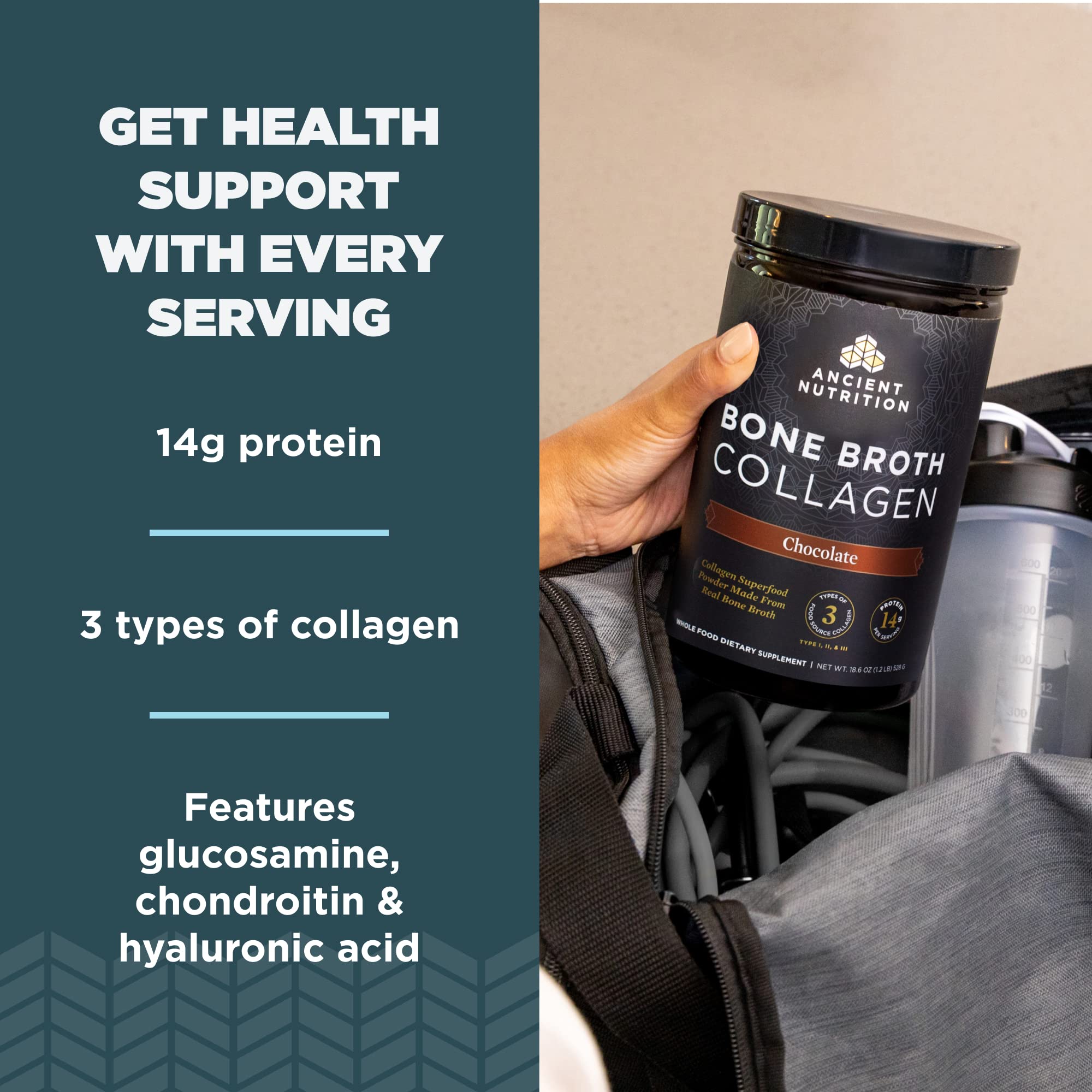 Close-up of chocolate collagen powder texture