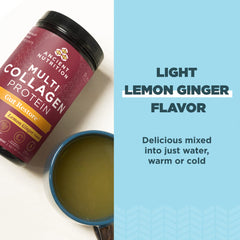 Glass with lemon ginger flavored collagen drink