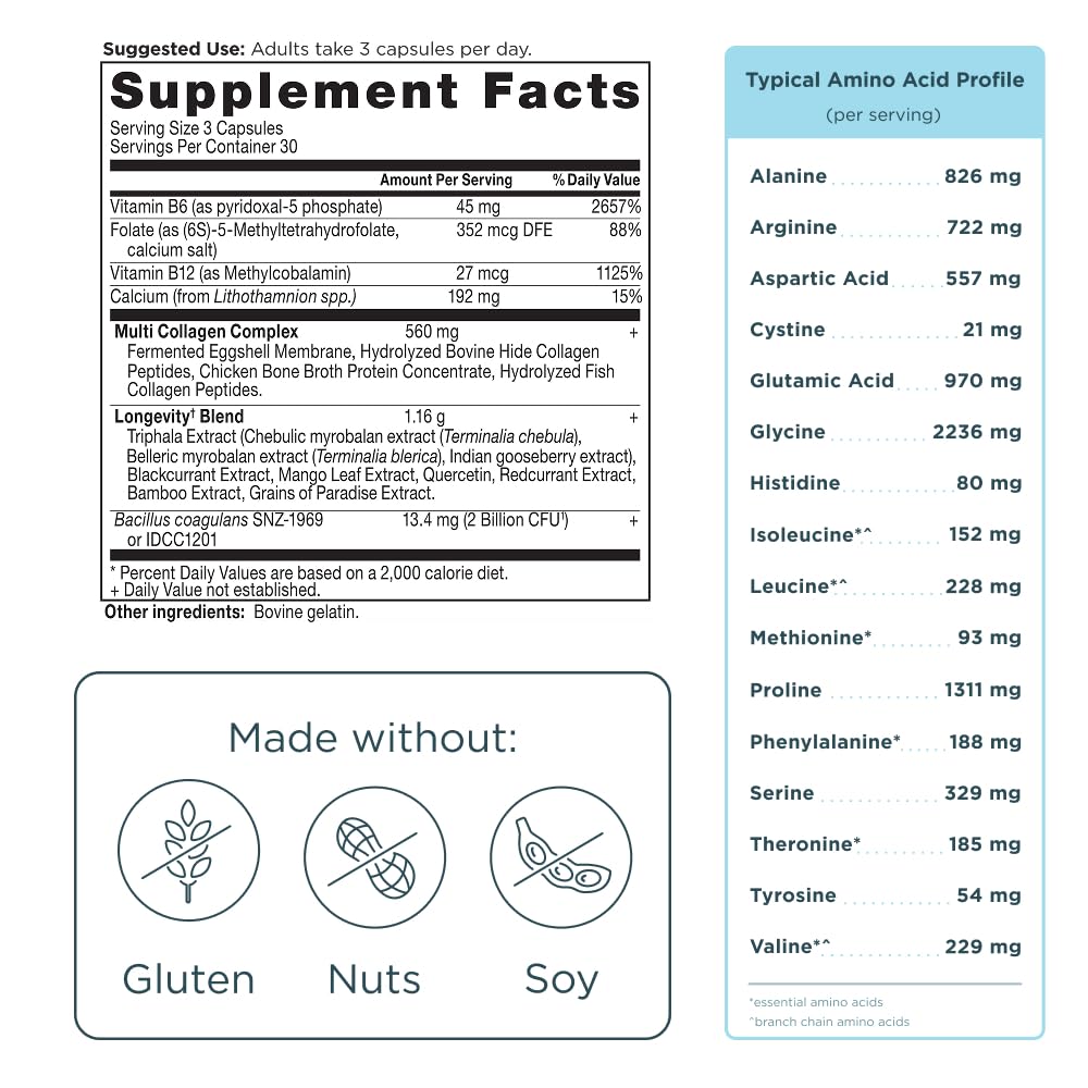 Full product pack shot of Ancient Nutrition Multi Collagen Advanced Longevity