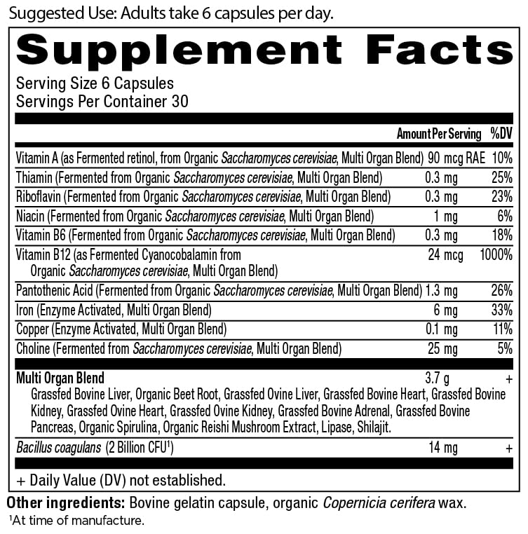 Close-up of the product label on Ancient Nutrition Organ Supplements Complex