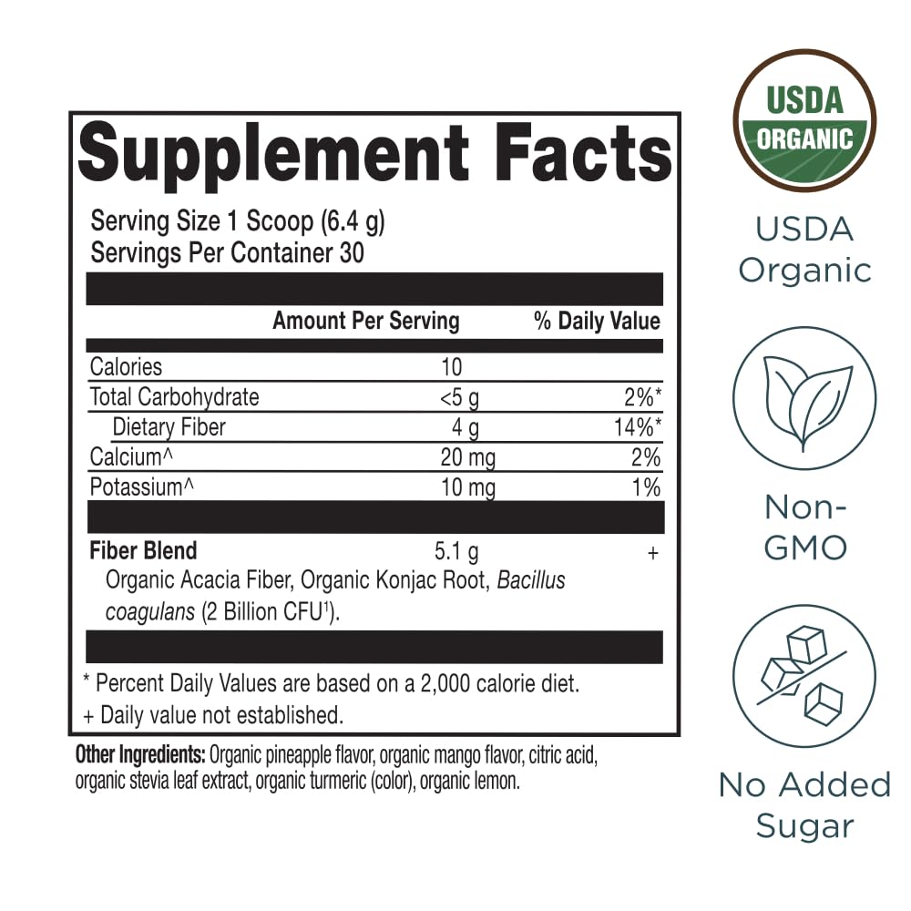 Serving scoop with Pineapple Mango Organic Fiber Powder package