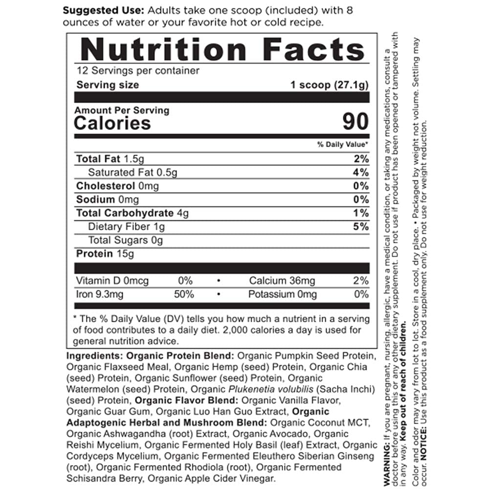 Ancient Nutrition Organic Plant Protein Vanilla bottle highlights dairy-free nutrition