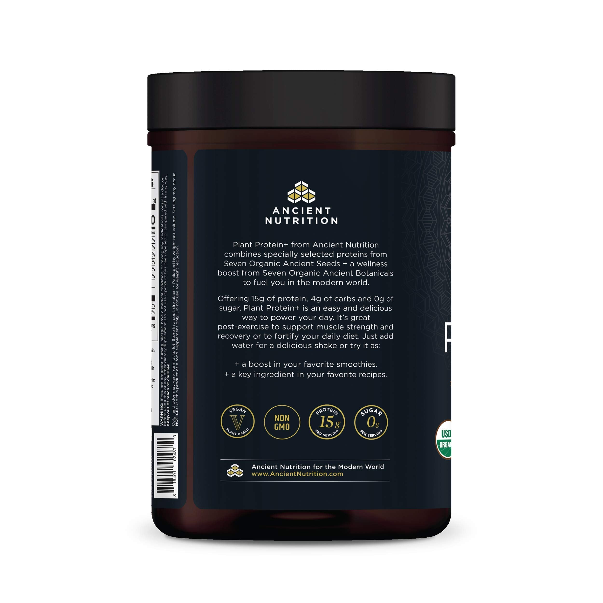 Product produced in the USA with third-party testing for Ancient Nutrition Protein Powder