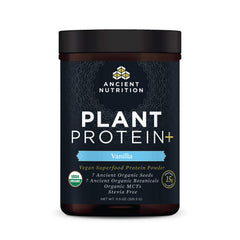 Ancient Nutrition Plant Protein Vanilla jar with scoop boosts post-workout recovery