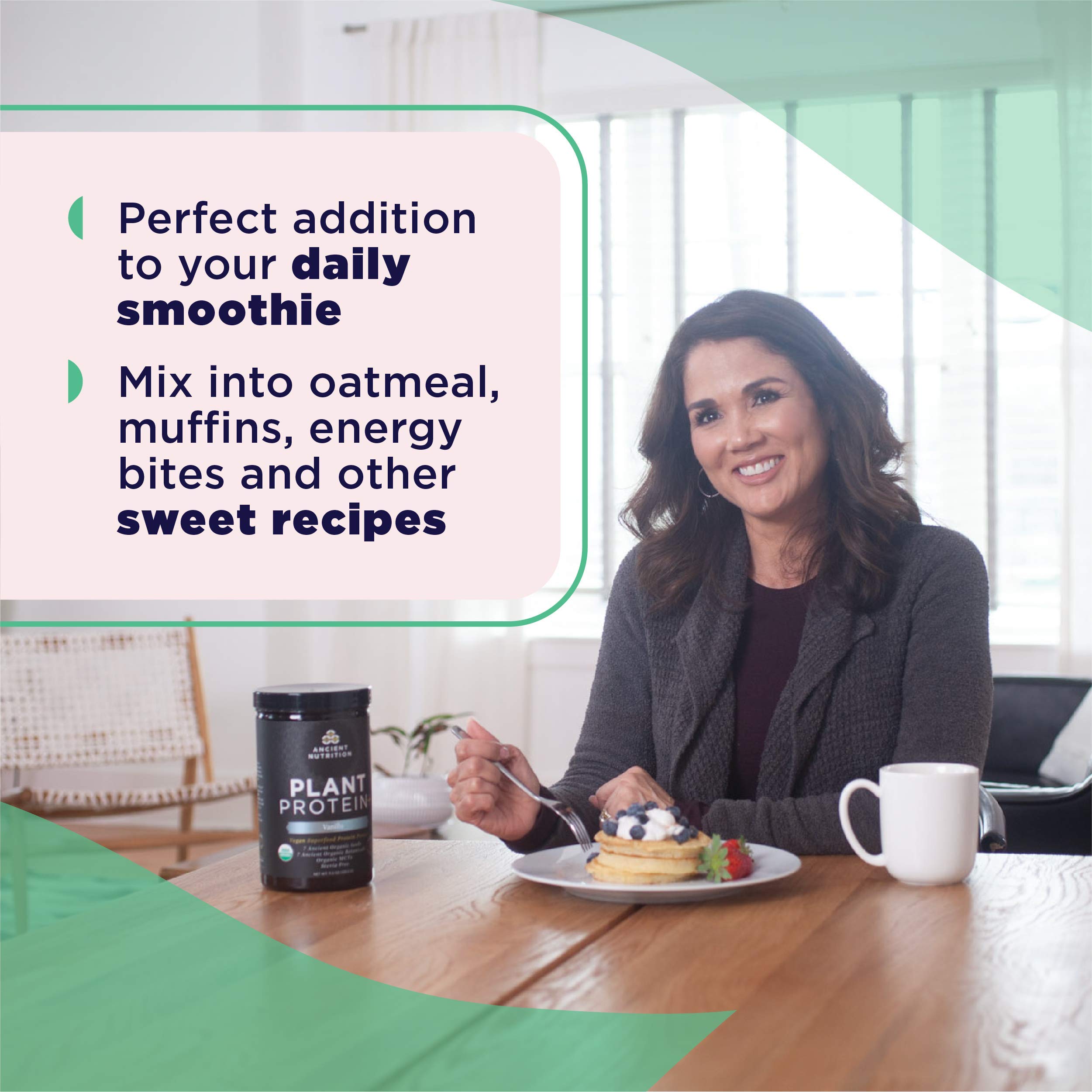 Ancient Nutrition Plant Protein Vanilla powder blends in smoothies and shakes easily