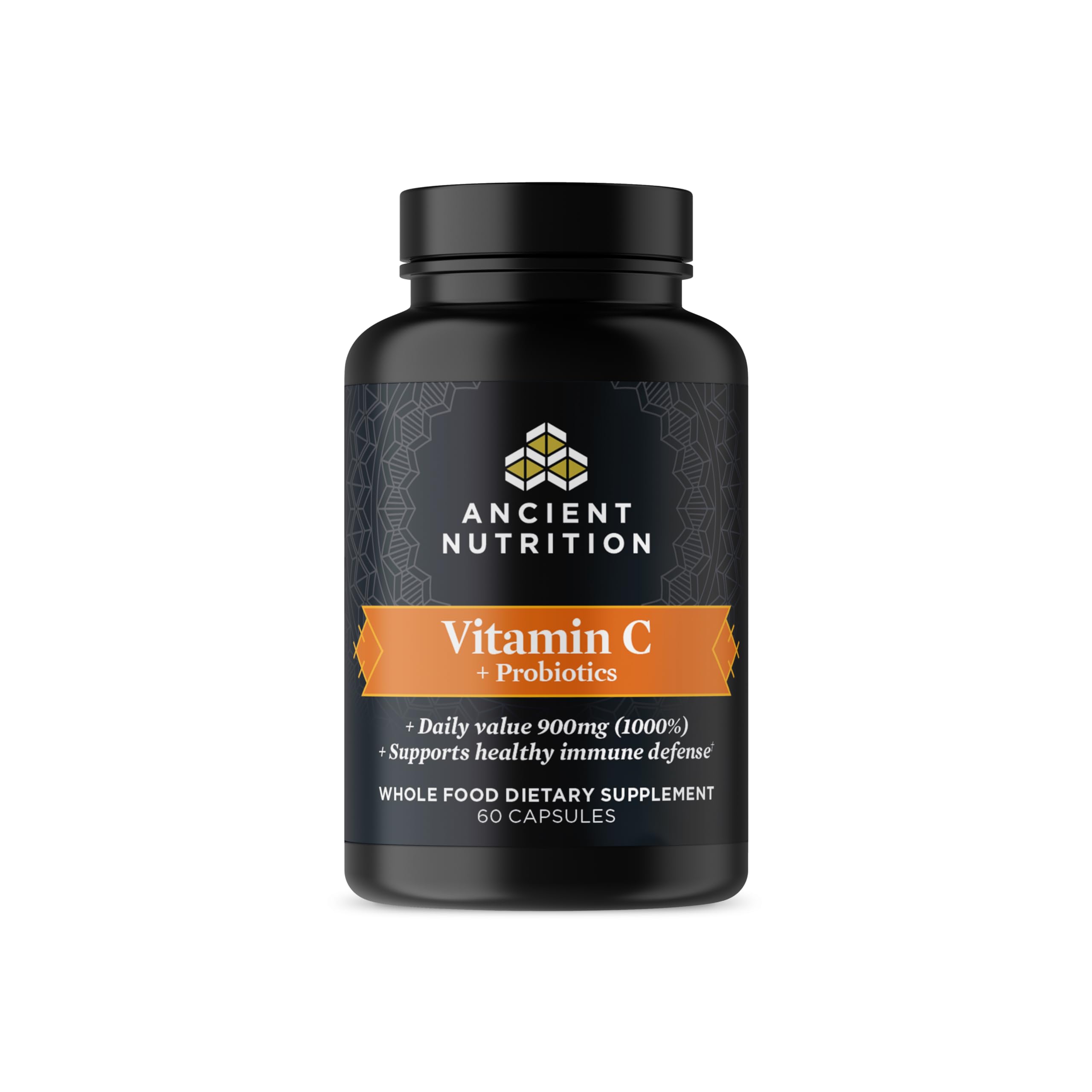 Bottle of Ancient Nutrition Probiotics and Vitamin C supplement with 30 servings