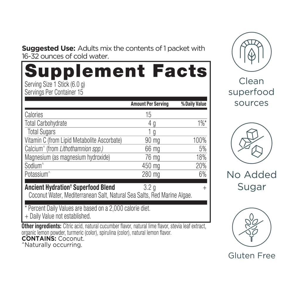 Ancient Nutrition Rapid Hydration stick pack opened, lemon lime flavor for on-the-go hydration