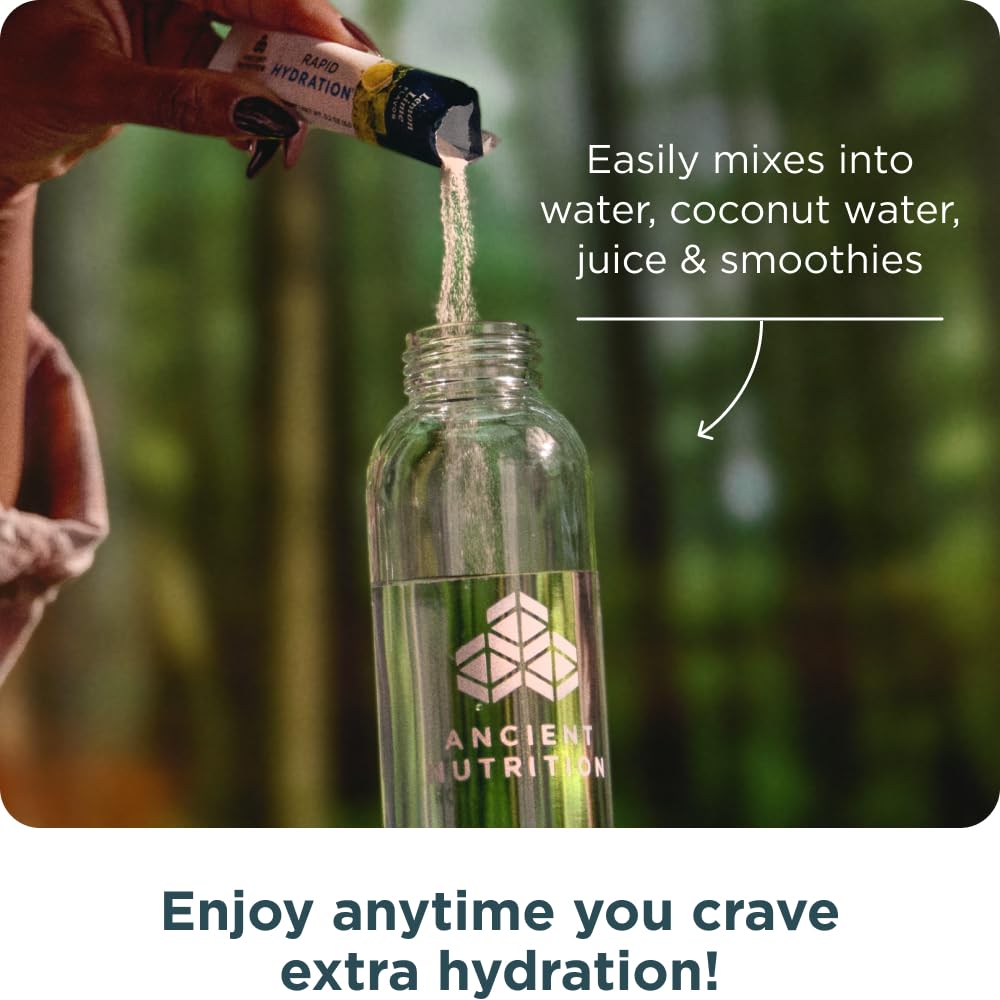 Ancient Nutrition Rapid Hydration on travel desk for long travel hydration