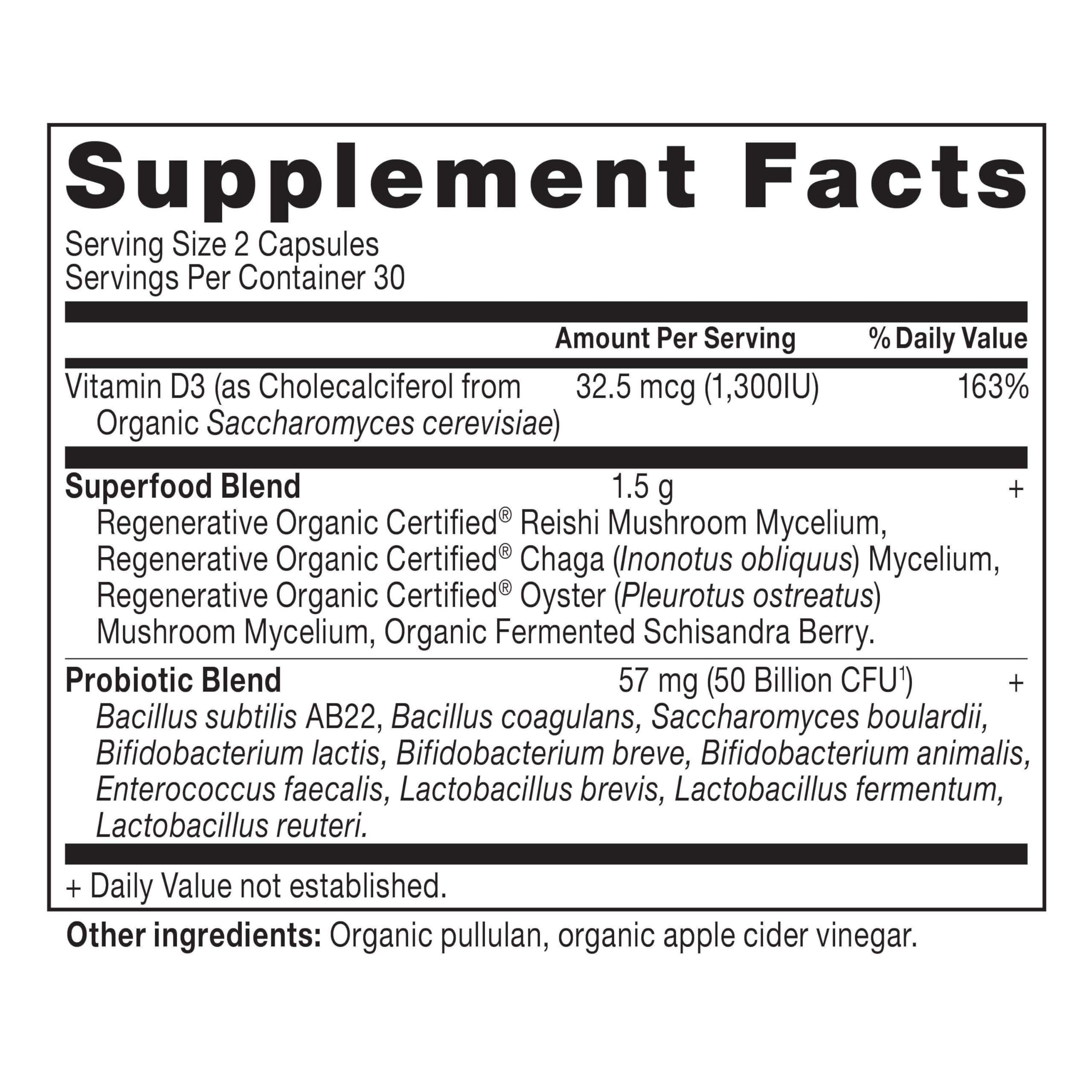 Close-up of Regenerative Organic Certified label on Probiotics for Women