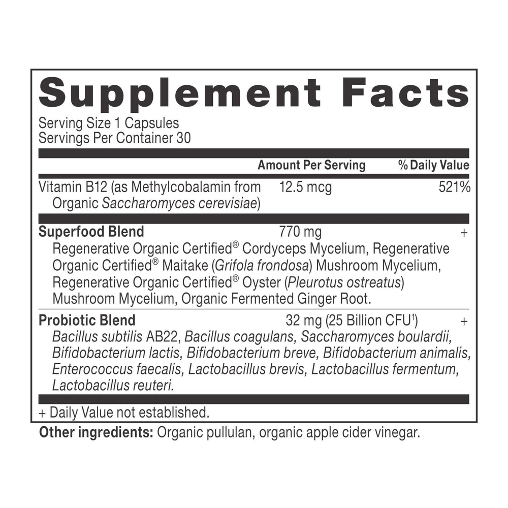 Product label for Ancient Nutrition Regenerative Organic Probiotics