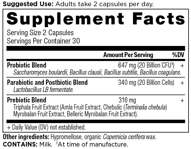 SBO Probiotic Trinity bottle back label
