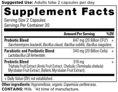 SBO Probiotic Trinity bottle back label