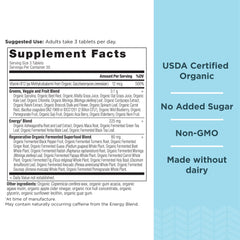 Close-up of ingredients for Ancient Nutrition Supergreens Energizer Tablets