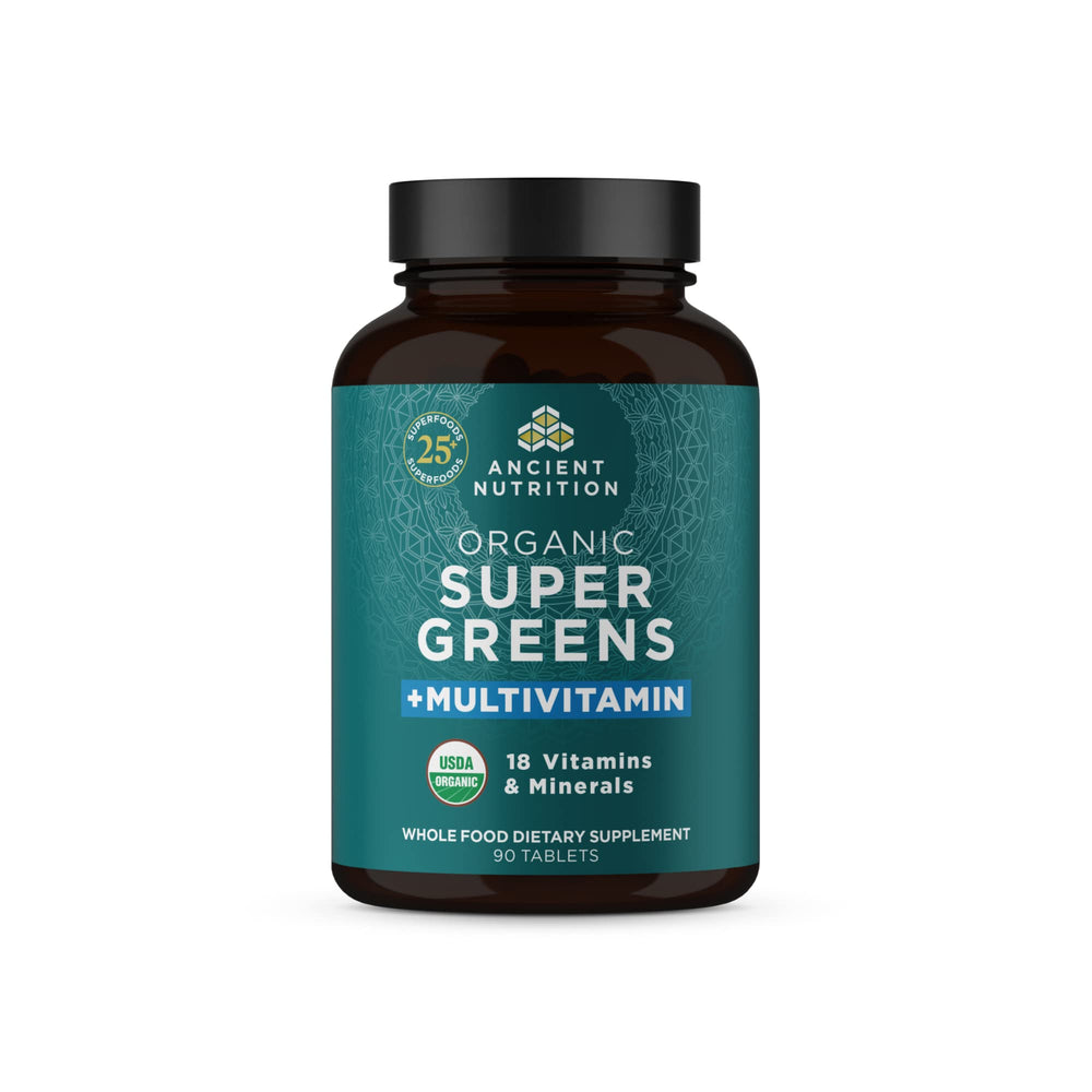 Packaging for Ancient Nutrition Supergreens Multivitamin Tablets