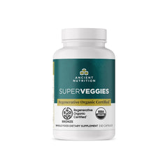 Bottle of Ancient Nutrition SuperVeggies Capsules with Regenerative Organic Certified seal