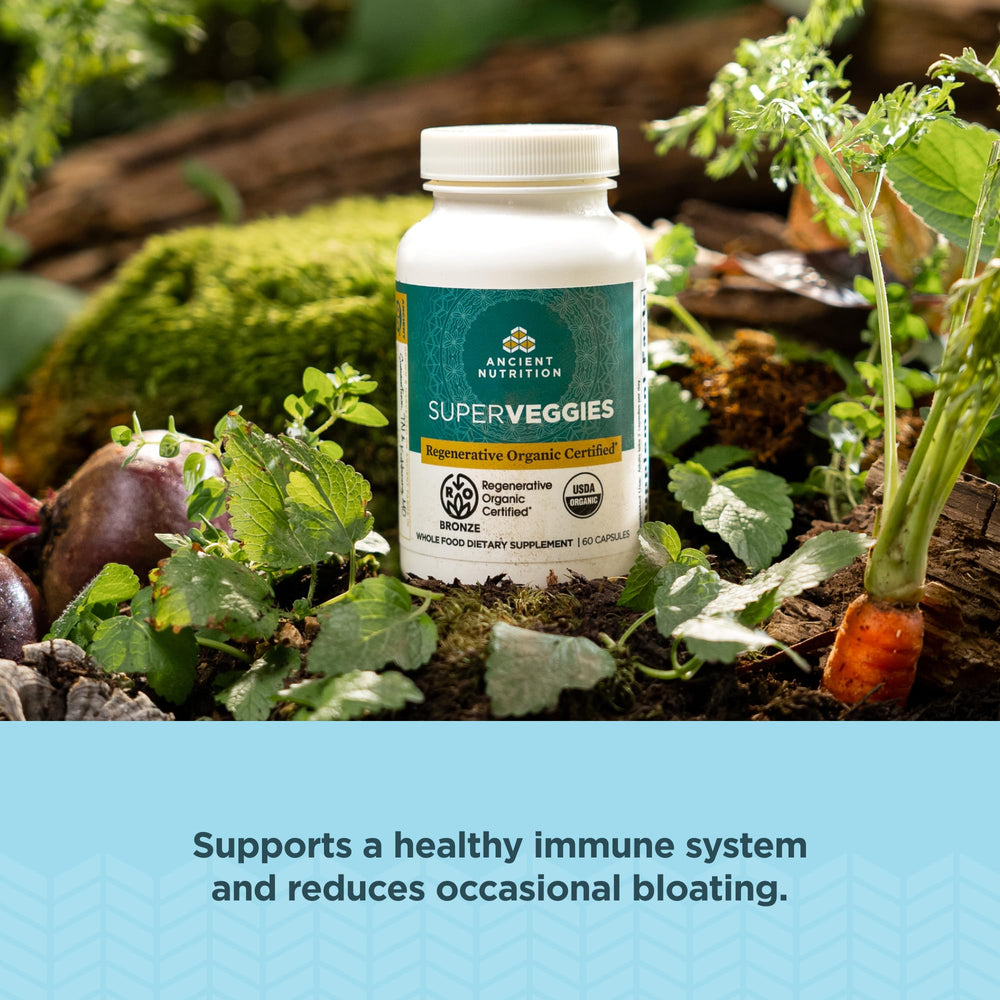 Nutritional label highlighting probiotic blend and organic greens