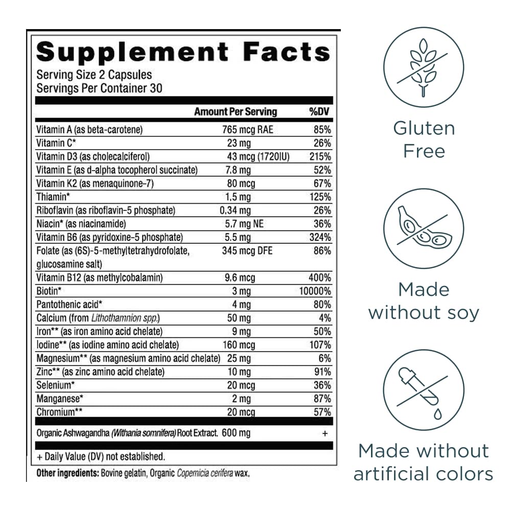 Close-up of supplement bottle emphasizing menopause support and vitamins